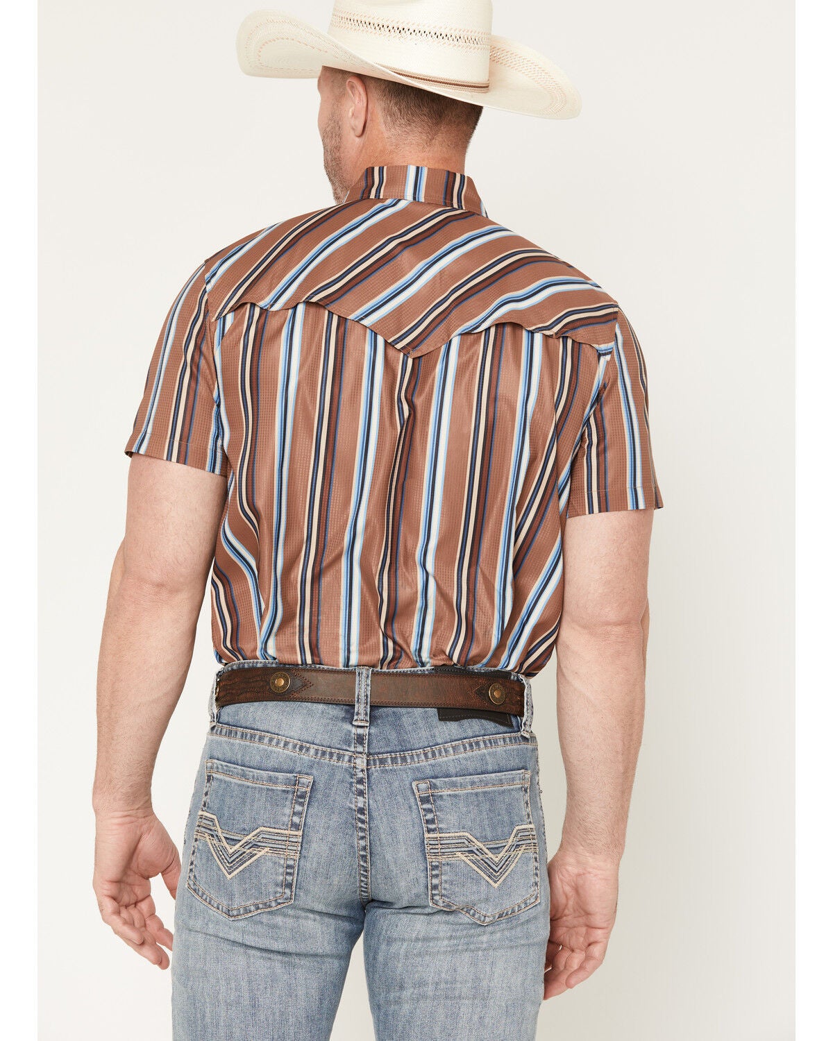 Image #4 - Rock & Roll Denim TEK Striped Short Sleeve Snap Performance Western Shirt, Camel, hi-res