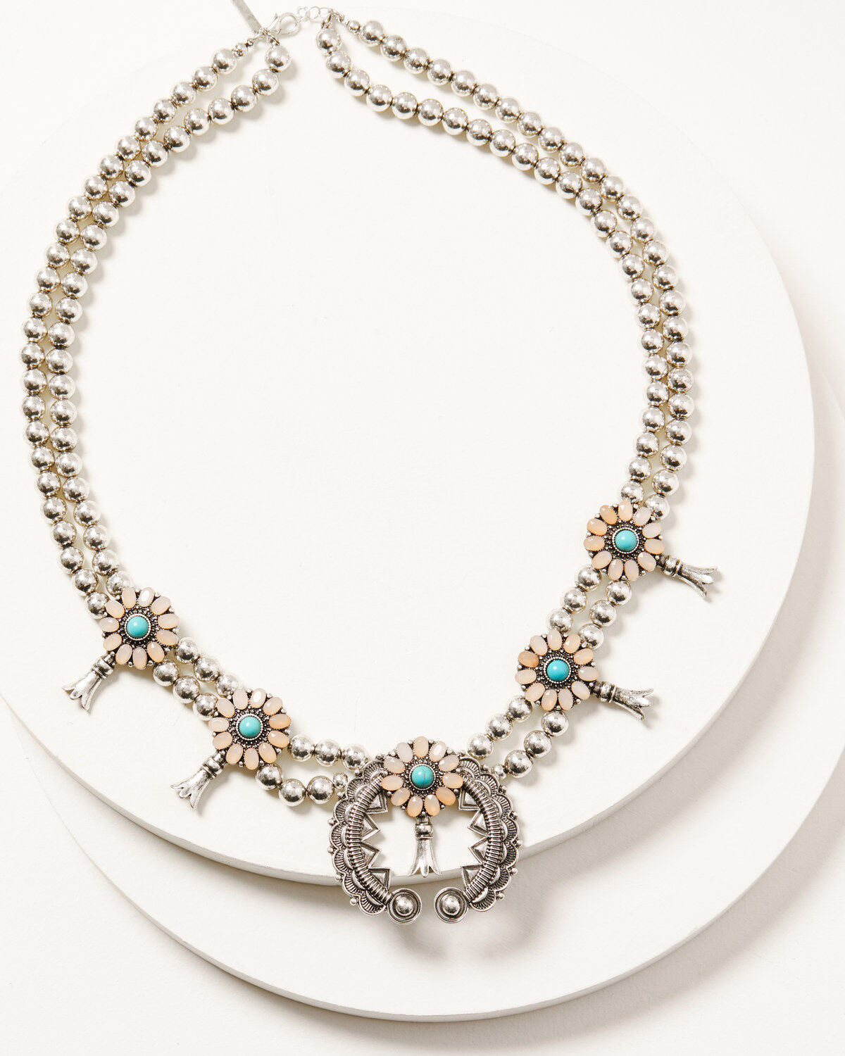Image #1 - Shyanne Women's Silver Squash Blossom Floral Beaded Necklace, Silver, hi-res
