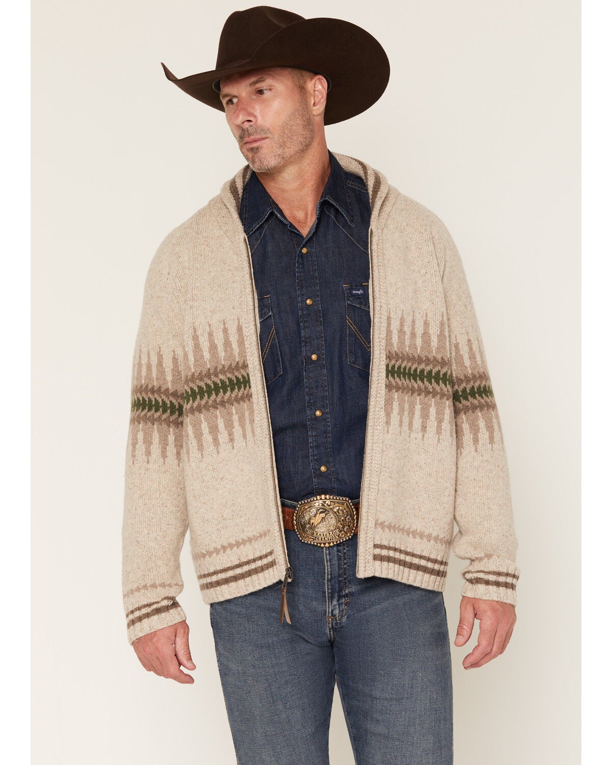 Pendleton Men's Sawtooth Buck Zip Sweater, Oatmeal, hi-res