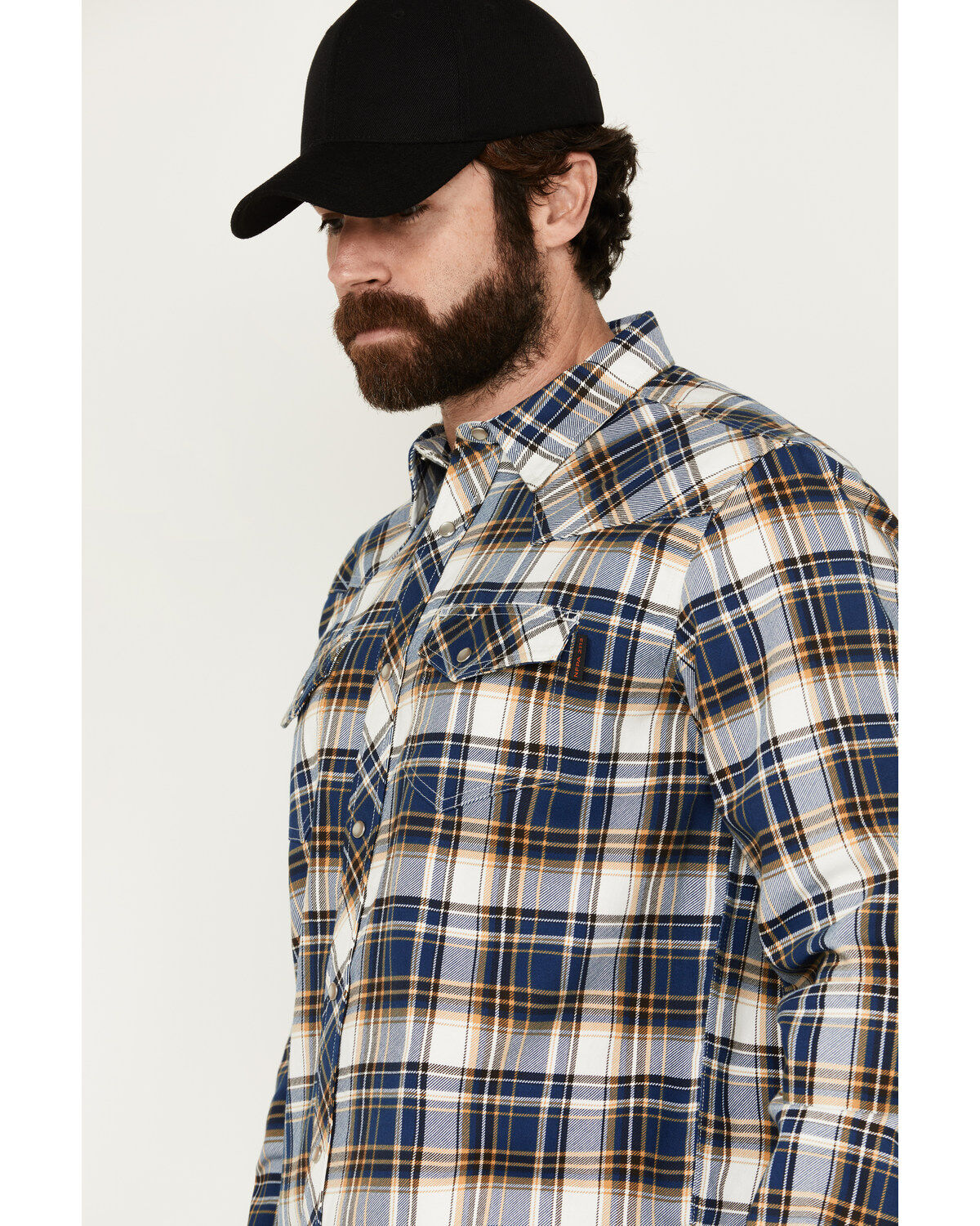 Image #2 - Cody James Men's FR Plaid Print Long Sleeve Snap Midweight Work Shirt, Navy, hi-res