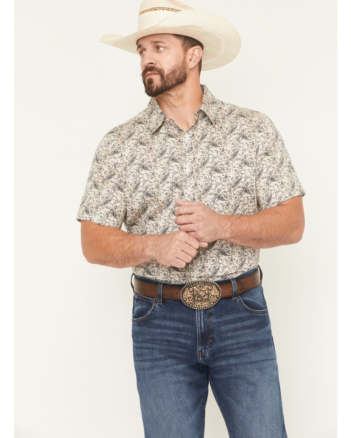 Cody James Men's Carlsbad Paisley Print Short Sleeve Snap Western Shirt