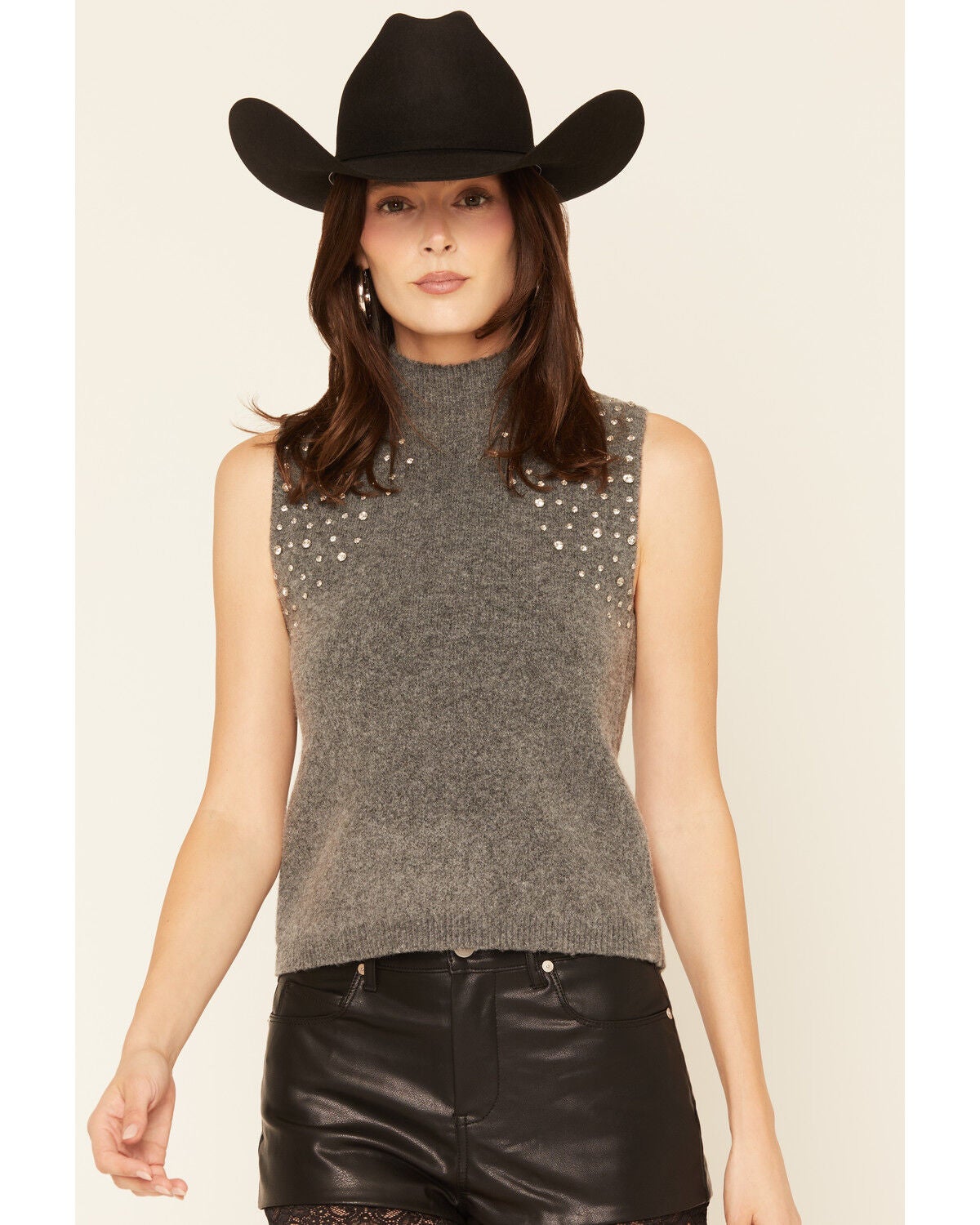 Image #2 - Sadie & Sage Women's Rhinestone Embellished Sweater Vest, Charcoal, hi-res