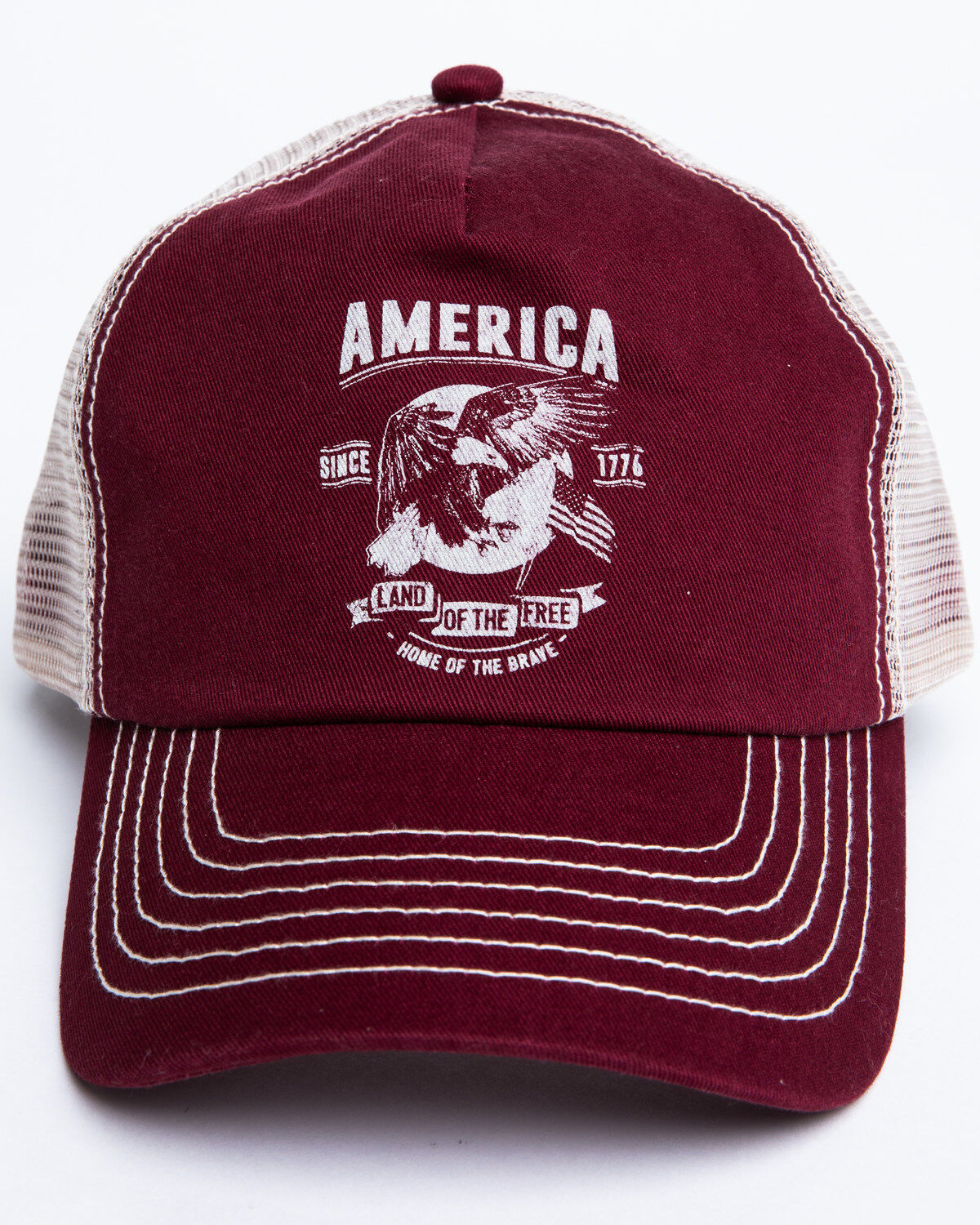 Image #4 - Cody James Men's Burgundy America Free Patch Mesh Ball Cap , Burgundy, hi-res