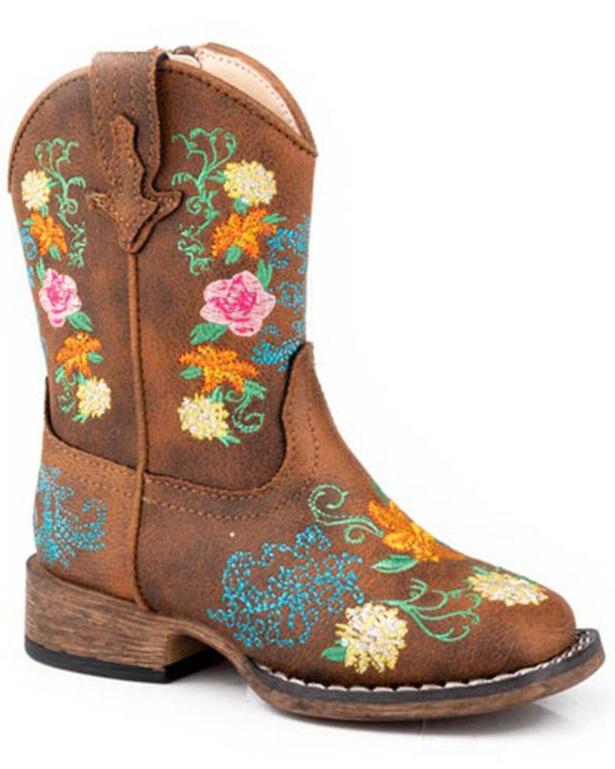 Toddler Girls' Bailey Floral Western Boots - Broad Square Toe, Tan, hi-res