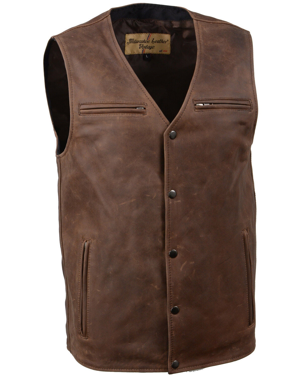 Milwaukee Leather Men's Gambler Concealed Carry Vintage Motorcycle Leather Vest, Brown, hi-res
