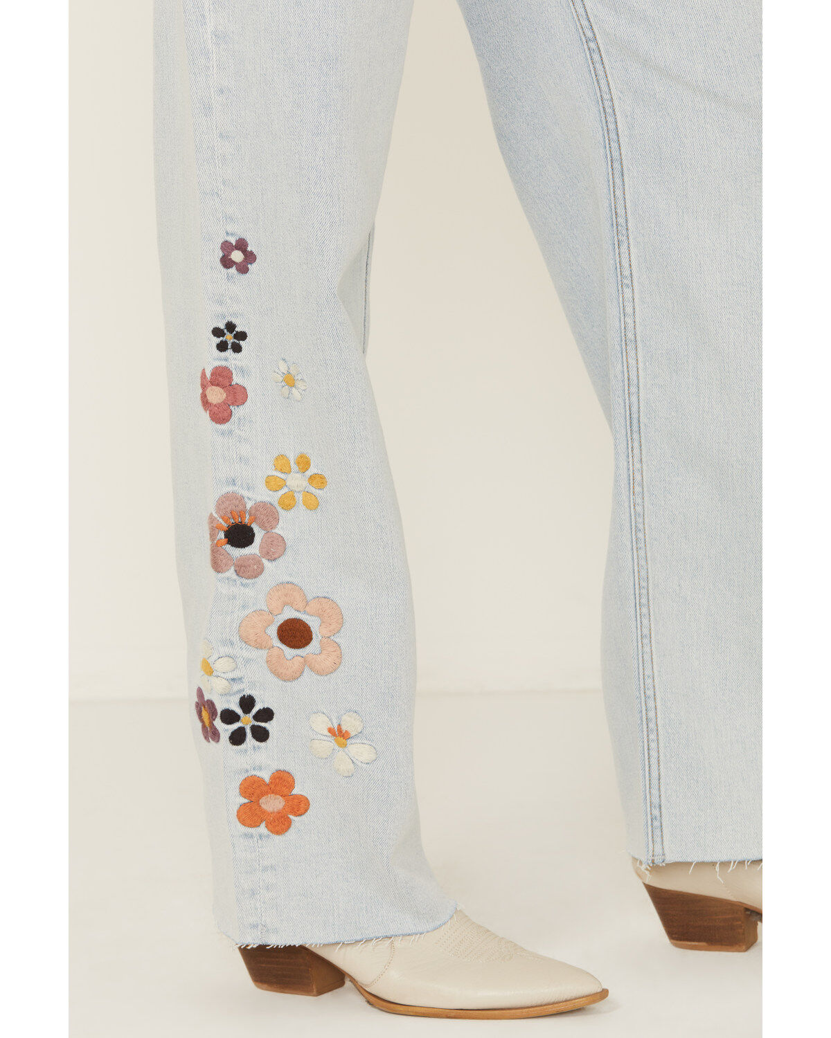 Image #2 - Driftwood Women's Callie X Boogie Nights Light Wash High Rise Floral Embroidered Straight Stretch Denim Jeans, Light Wash, hi-res