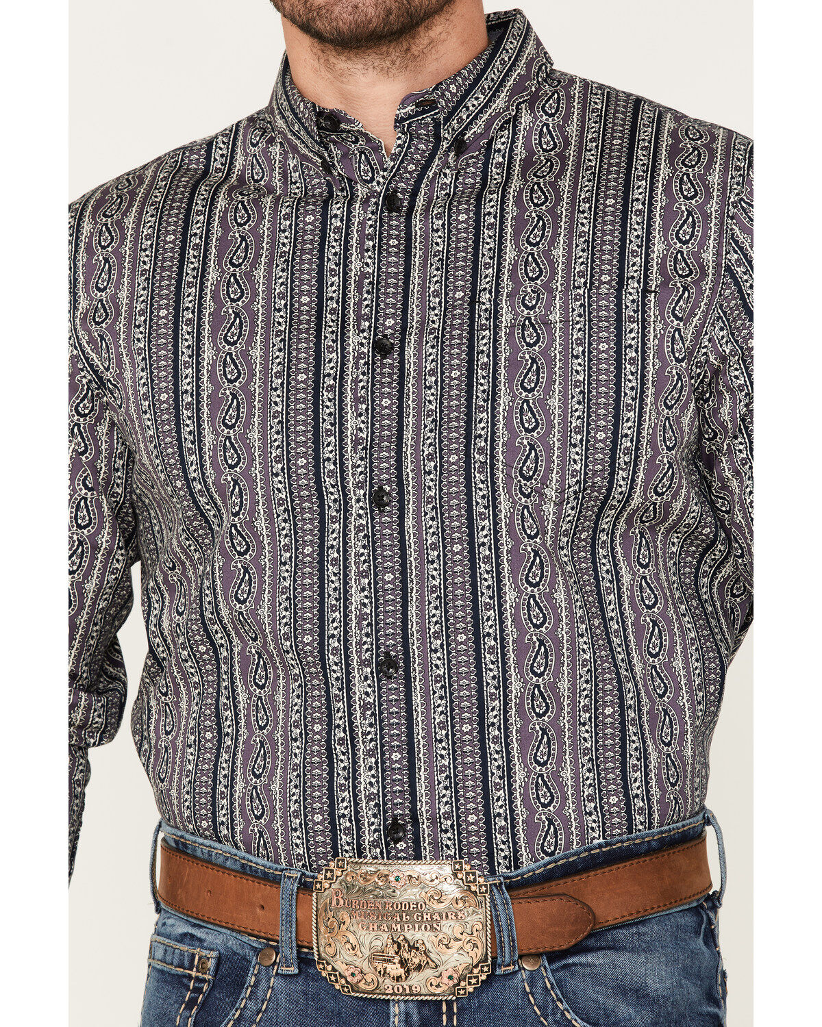Image #3 - Cody James Men's Marsh Paisley Print Button Down Western Shirt, Purple, hi-res