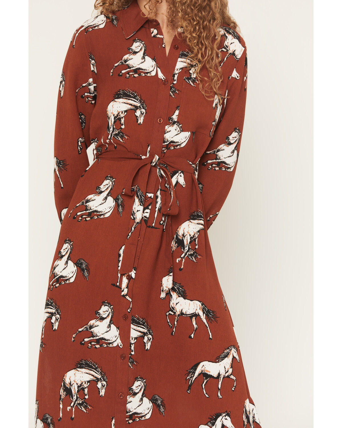Cotton & Rye Women's Boot Barn Exclusive Horse Print Waist Tie Midi Dress