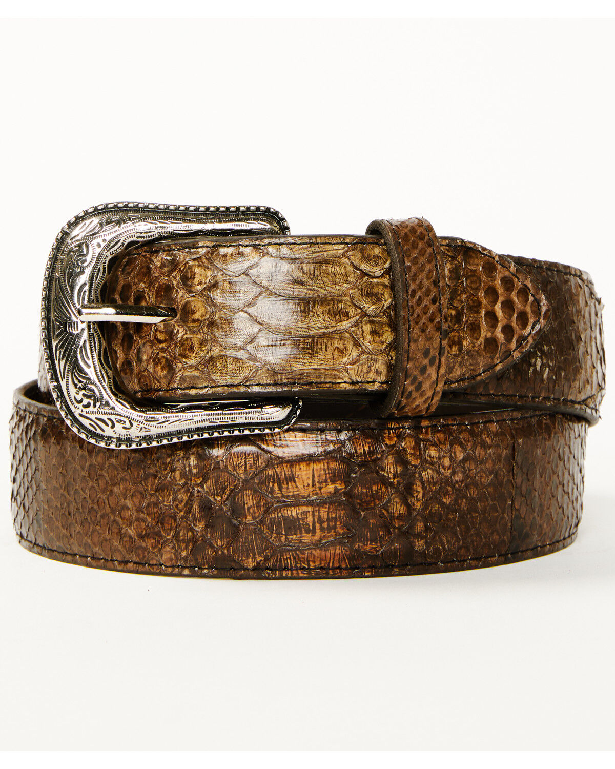 Image #1 - Cody James Men's Exotic Python Belly Belt, Brown, hi-res
