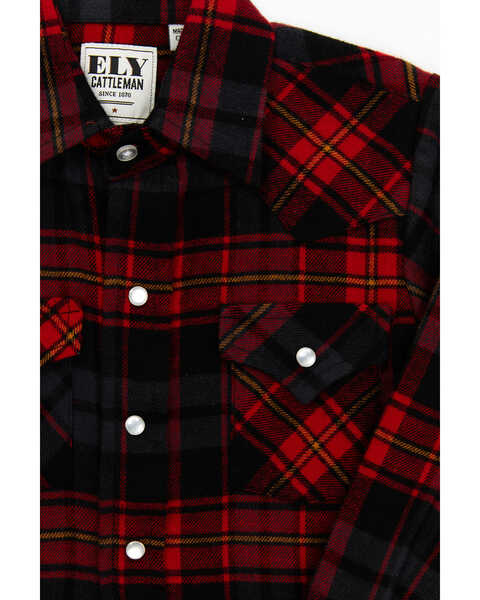 Ely Walker Boys' Red Plaid Long Sleeve Western Flannel Shirt , Red, hi-res