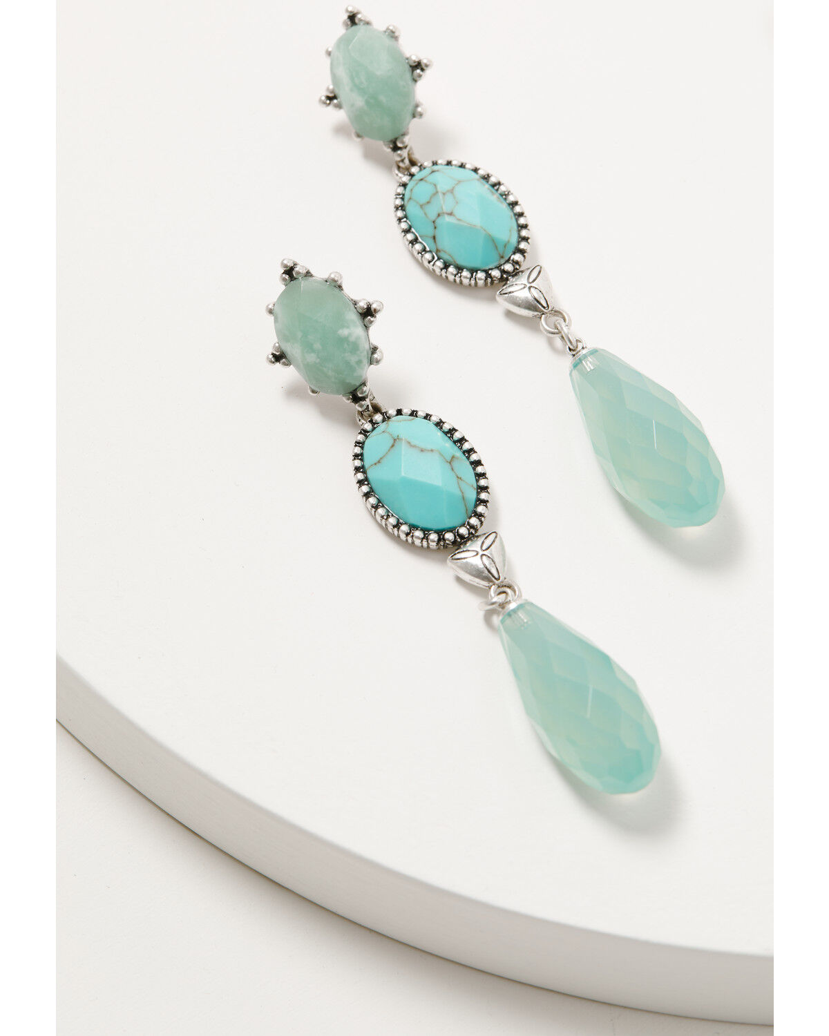 Image #2 - Lainey Wilson Women's Blue Moonshine Stacked Stone Concho Statement Earrings, Silver, hi-res