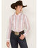 Image #1 - Wrangler Women's Striped Long Sleeve Western Pearl Snap Shirt, Pink, hi-res