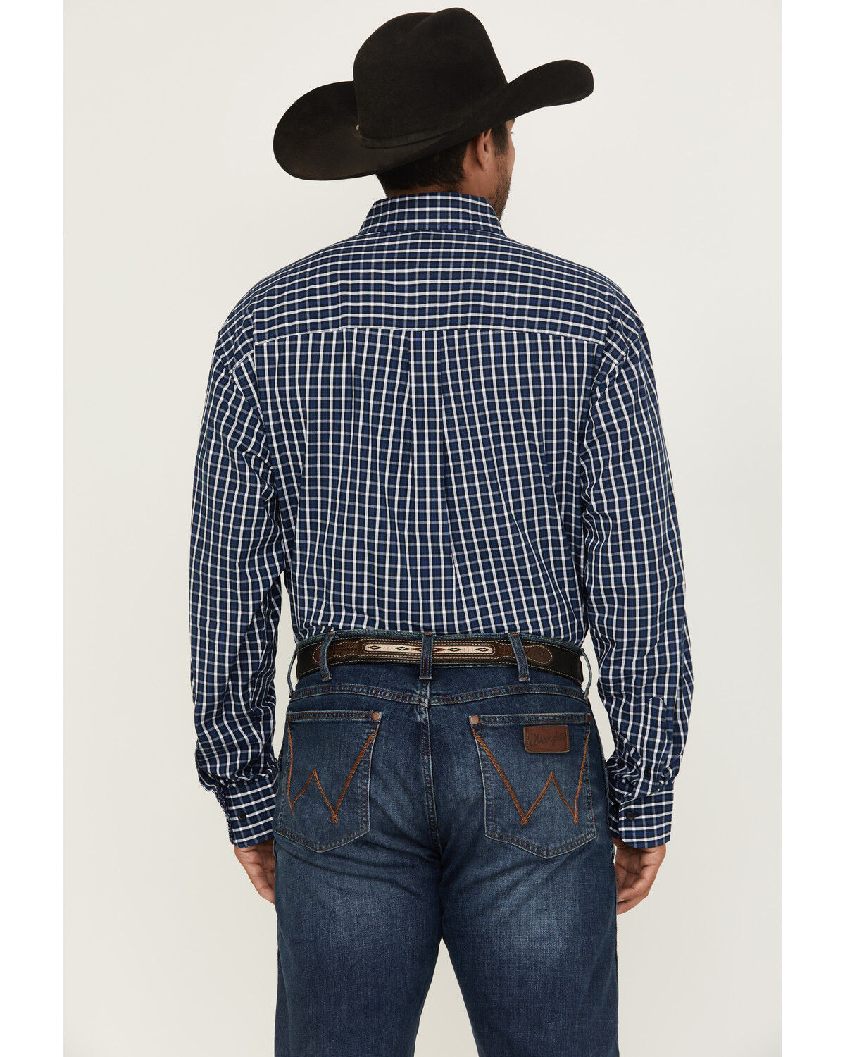 Image #4 - George Strait by Wrangler Men's Plaid Print Long Sleeve Button-Down Stretch Western Shirt - Big, Blue, hi-res