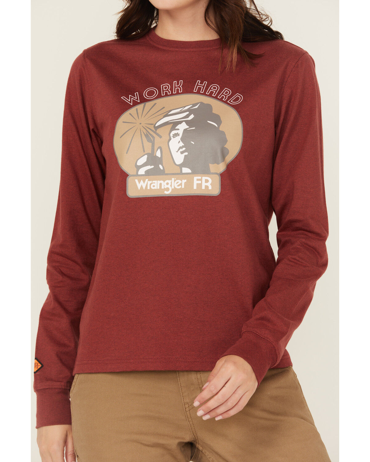 Image #3 - Wrangler Women's FR Work Hard Long Sleeve Graphic Work T-Shirt, Rust Copper, hi-res