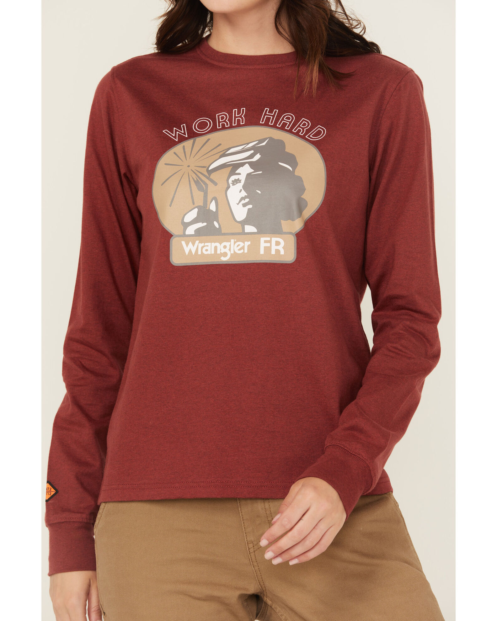Image #3 - Wrangler Women's FR Work Hard Long Sleeve Graphic Work T-Shirt, Rust Copper, hi-res