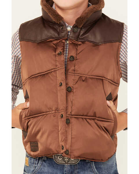 Image #3 - Cody James Boys' Hood River Nylon Puffer Vest, Dark Brown, hi-res