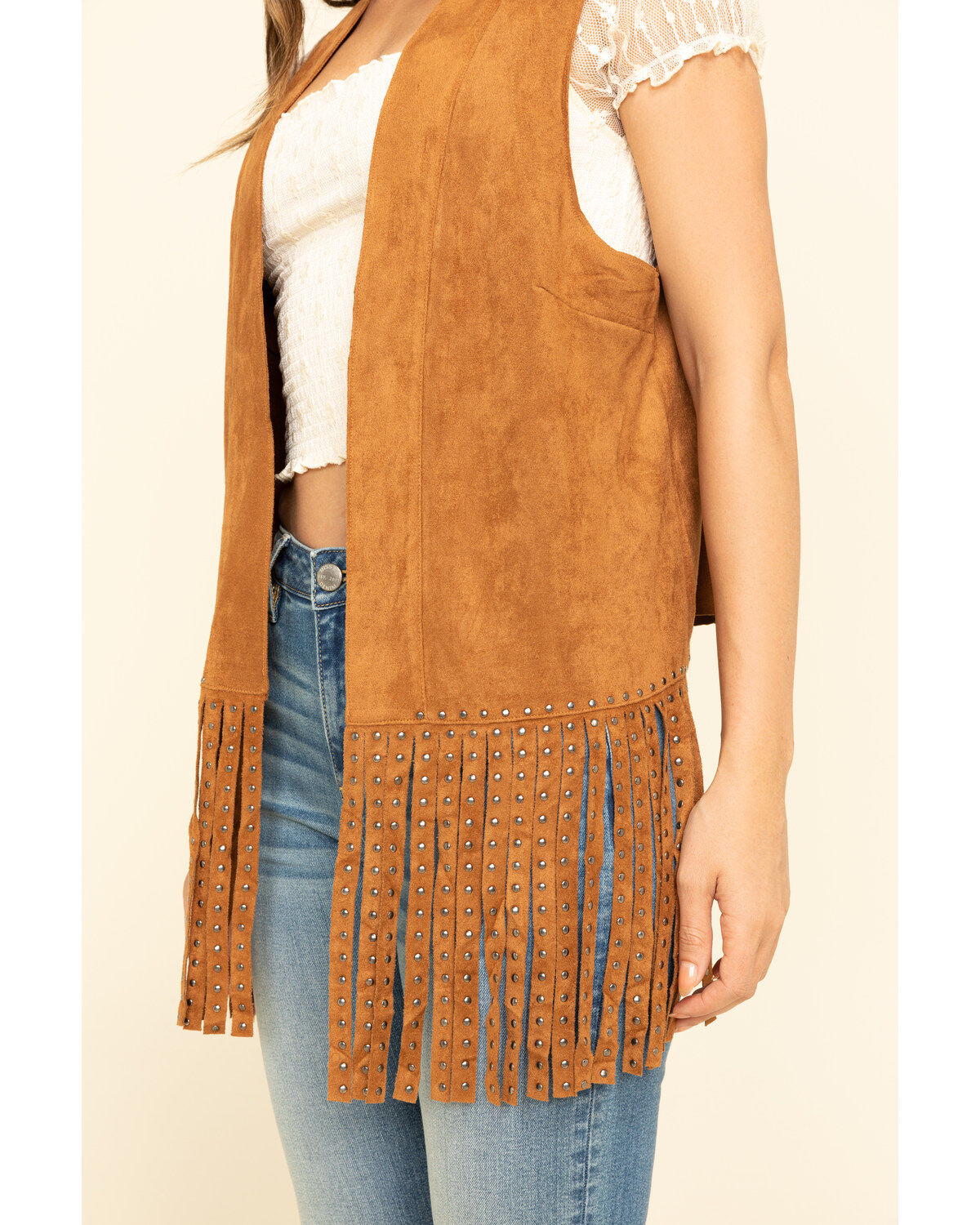 Image #4 - Vocal Women's Studded Fringe Vest, Camel, hi-res