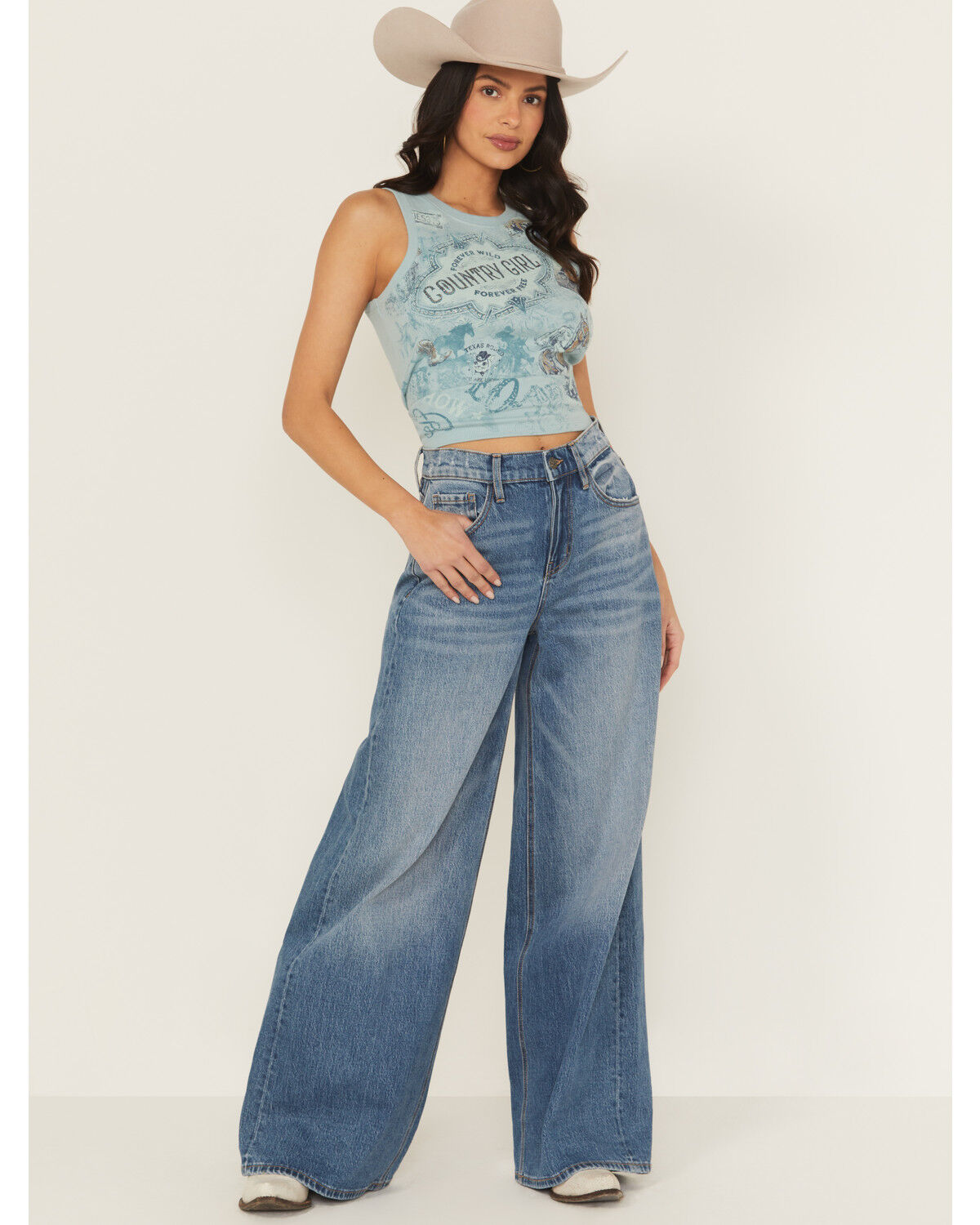 Ariat Women's R.E.A.L. Jazmine Medium Wash Ultra High Rise Wide Stretch Denim Jeans