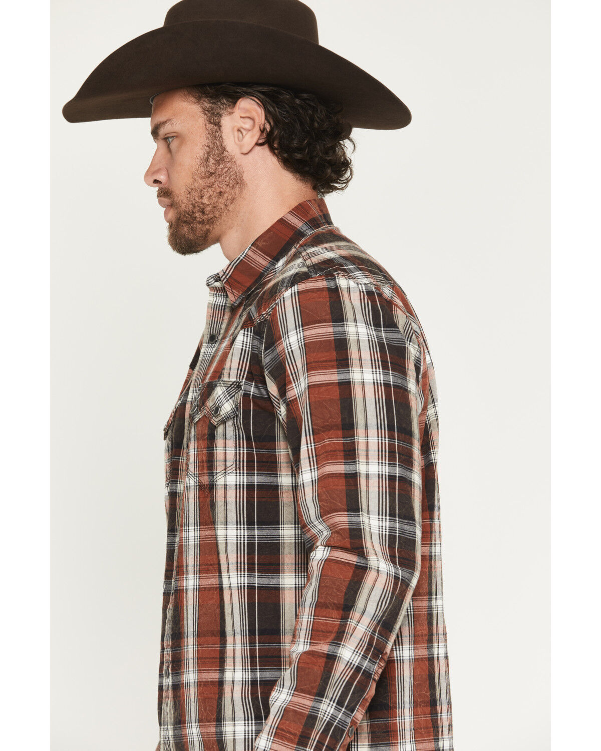 Image #2 - Moonshine Spirit Men's The Riff Crackle Plaid Print Long Sleeve Snap Western Shirt, Black, hi-res