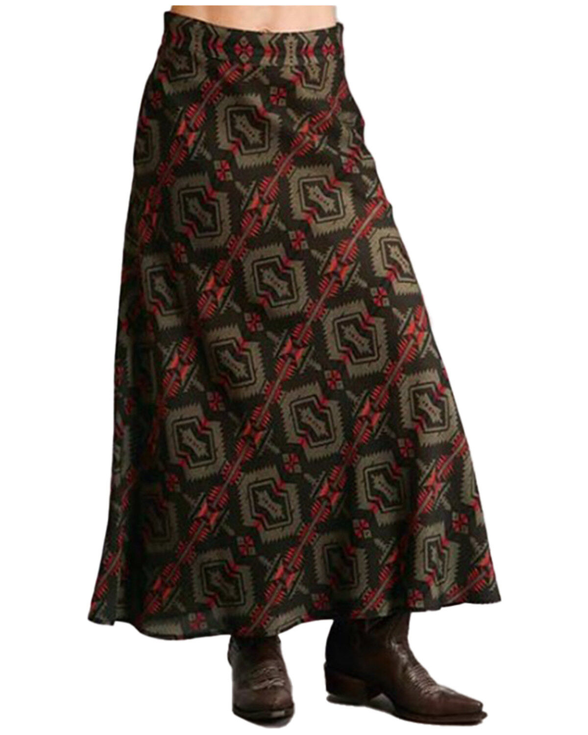 Image #1 - Stetson Women's Rayon Challis Blanket Print Long Cut Skirt, Brown, hi-res