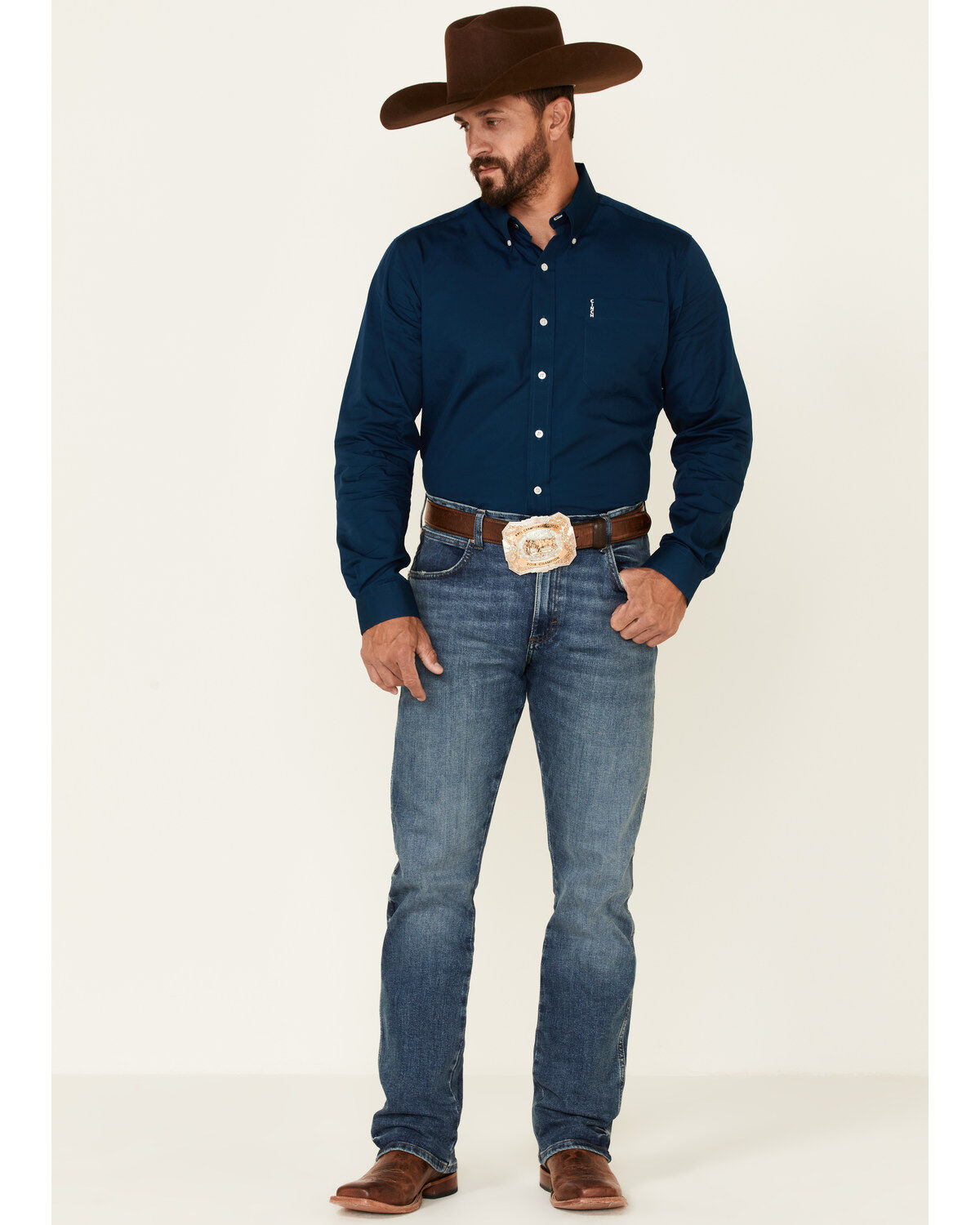 Image #2 - Cinch Men's Modern Fit Solid Navy Long Sleeve Button-Down Western Shirt, Blue, hi-res