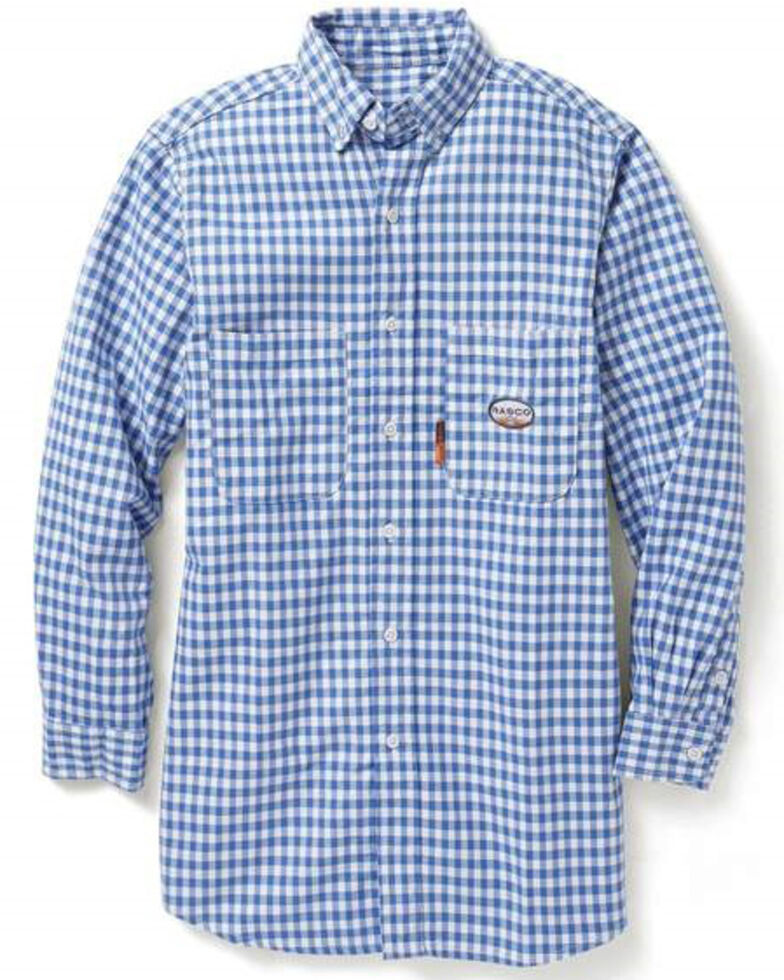 Rasco Men's Flame Resistant Blue Plaid Long Sleeve Work Shirt - Big & Tall , Light Blue, hi-res