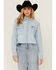 Image #1 - Wrangler Retro Women's Long Sleeve Snap Denim Cropped Western Shirt, Blue, hi-res