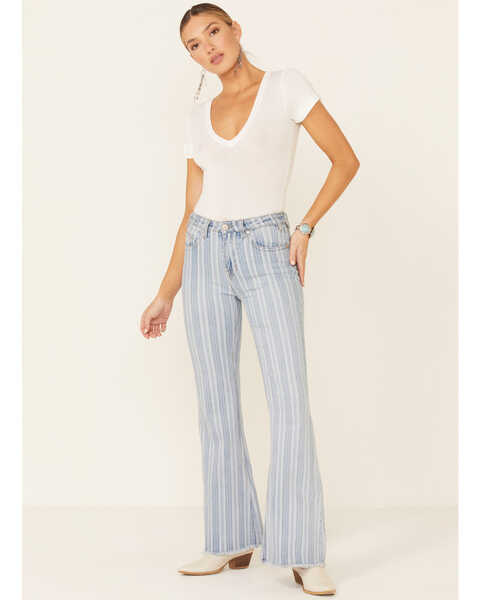 Rock & Roll Denim Women's Light Wash Stripe High-Rise Trouser Jeans, Light Blue, hi-res