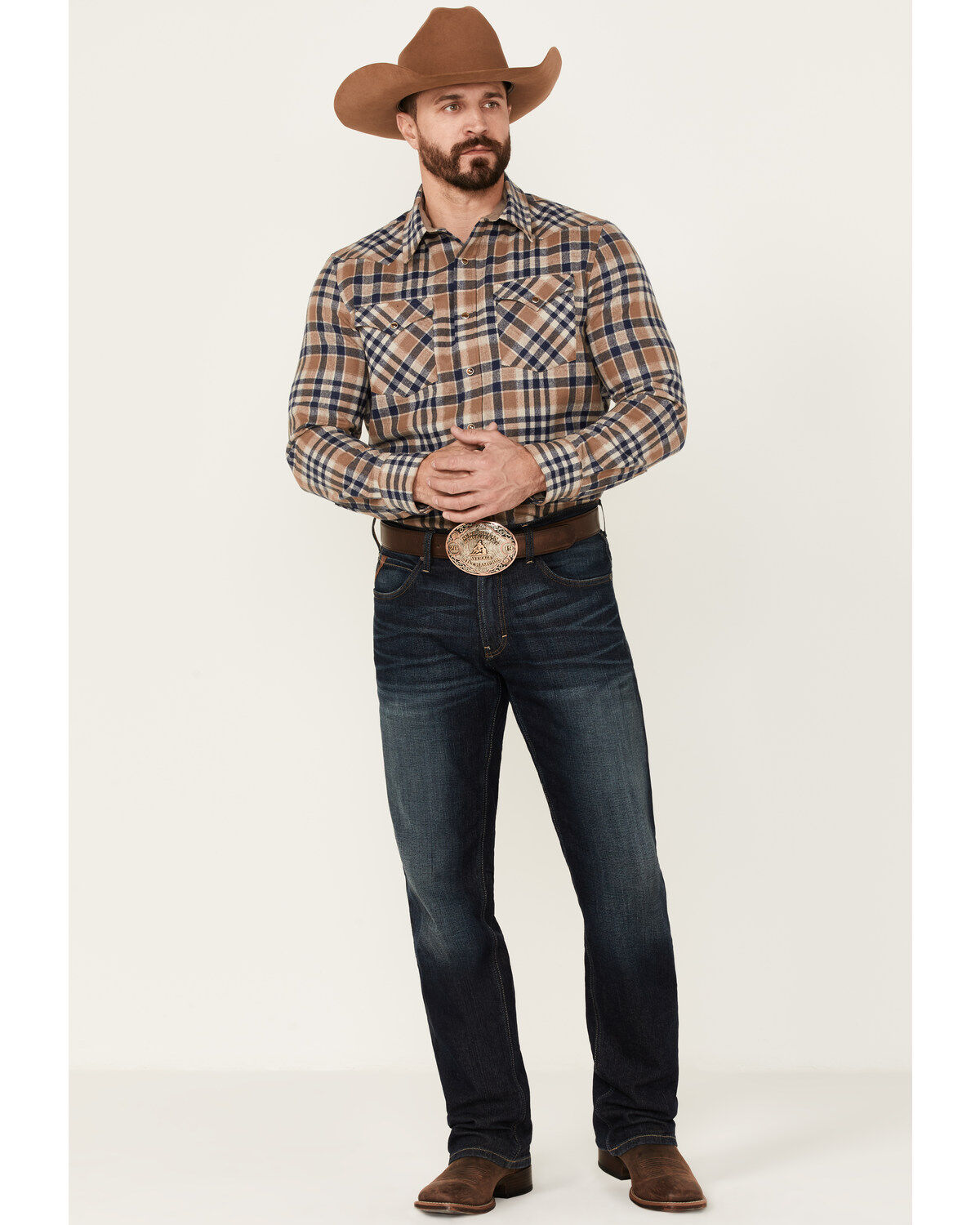 Image #2 - Pendleton Men's Canyon Ombre Plaid Long Sleeve Button-Down Western Shirt, Navy, hi-res