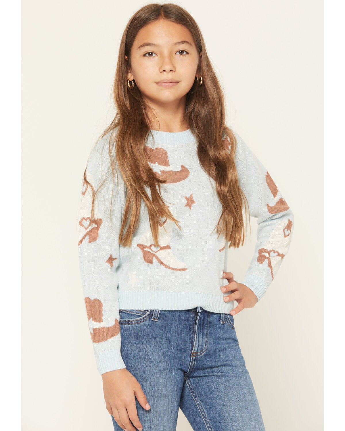 Sugar California Girl's Cowboy Boot Sweater, Blue, hi-res
