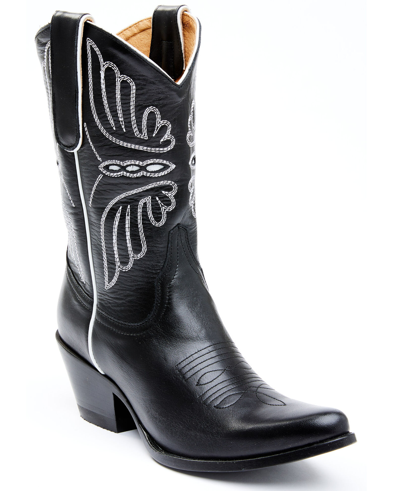 Black cowboy boots hotsell with white stitching