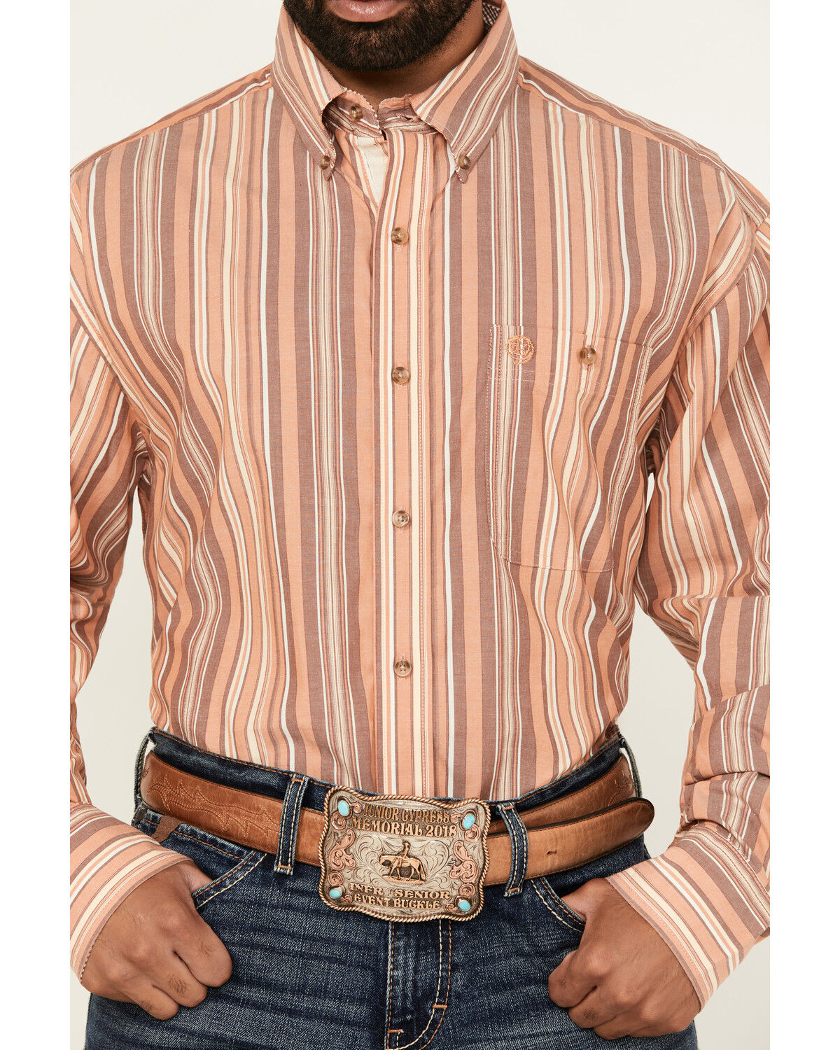Image #3 - George Strait by Wrangler Men's Striped Long Sleeve Button-Down Stretch Western Shirt, Multi, hi-res