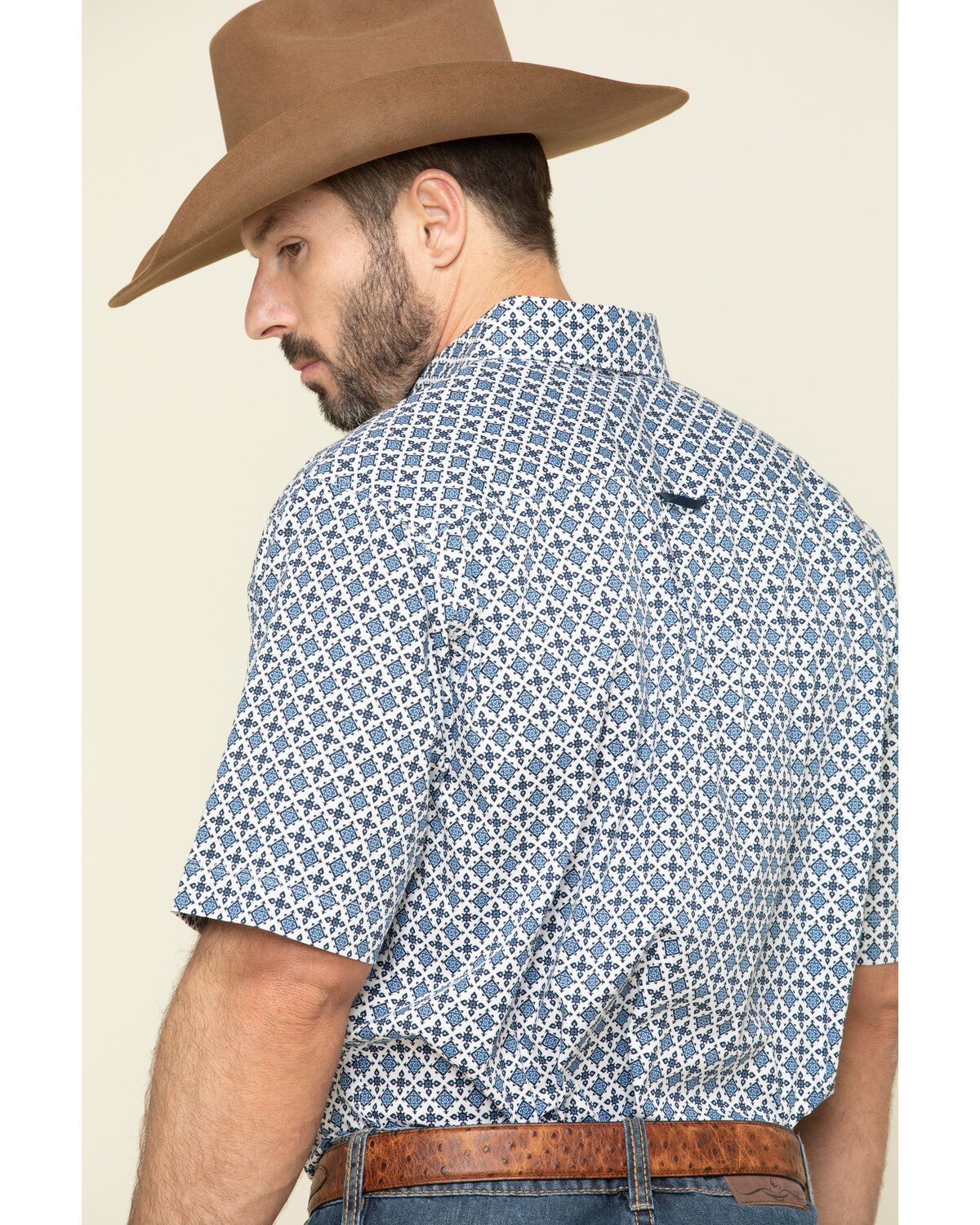 Image #5 - Tuf Cooper Men's Competition White Stretch Geo Print Short Sleeve Western Shirt, , hi-res