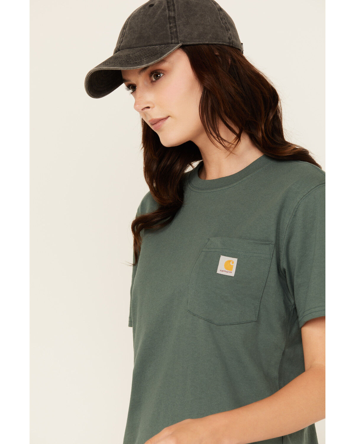 Image #2 - Carhartt Women's Logo Loose Fit Heavyweight Short Sleeve Pocket Tee, Forest Green, hi-res