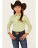 Image #1 - Cruel Girl Girls' Geo Print Long Sleeve Snap Western Shirt, Bright Green, hi-res