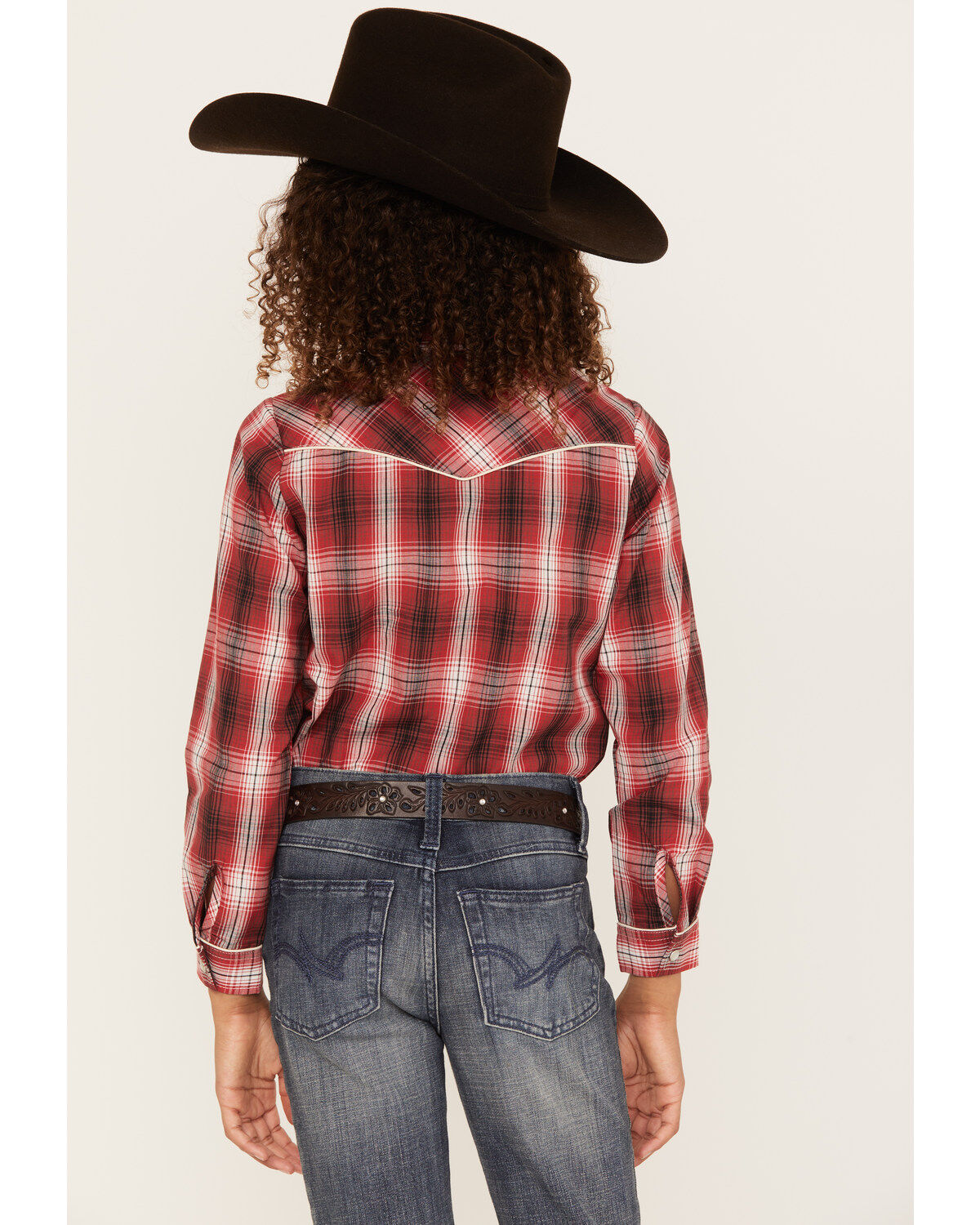 Image #4 - Roper Girls' Plaid Print Long Sleeve Pearl Snap Western Shirt, , hi-res