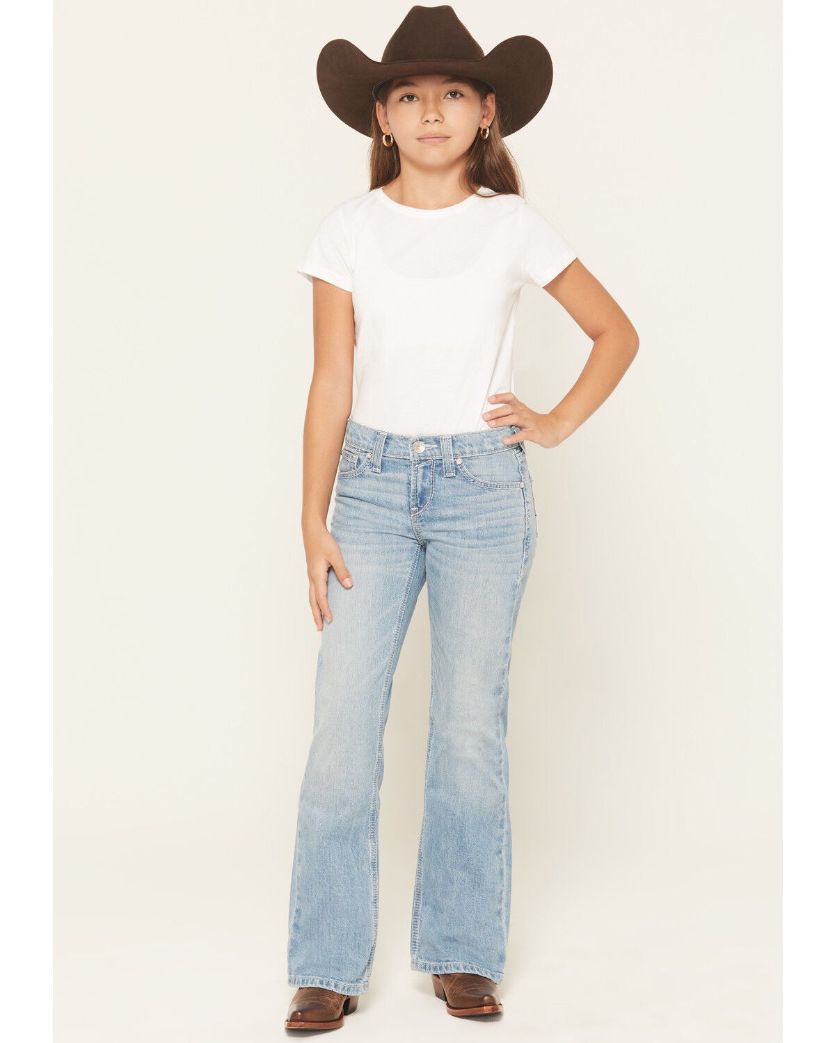 Ariat Girls' Aisha Light Wash Bootcut Denim Jeans, Light Wash, hi-res