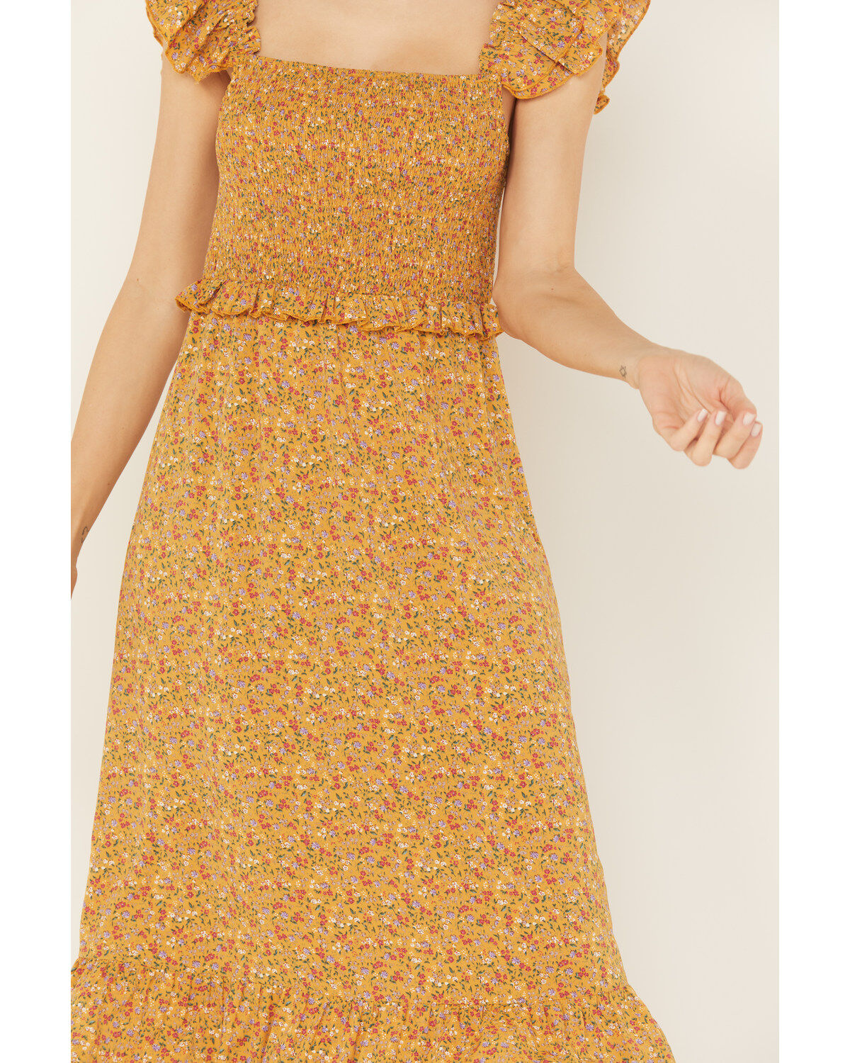 Image #3 - Yura Women's Boot Barn Exclusive Ditsy Floral Ruffle Sleeveless Midi Dress, , hi-res