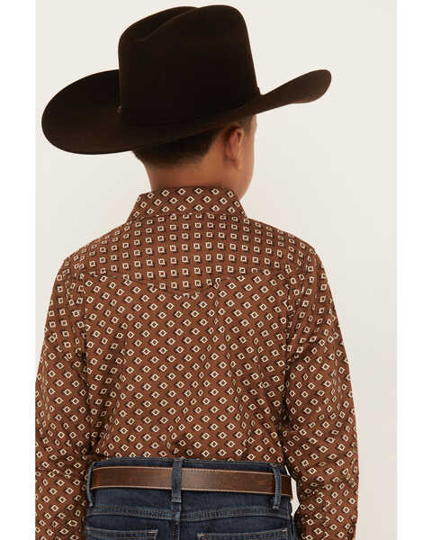 Image #4 - Cody James Boys' Rabbit Foot Southwestern Print Long Sleeve Snap Western Shirt, Dark Brown, hi-res