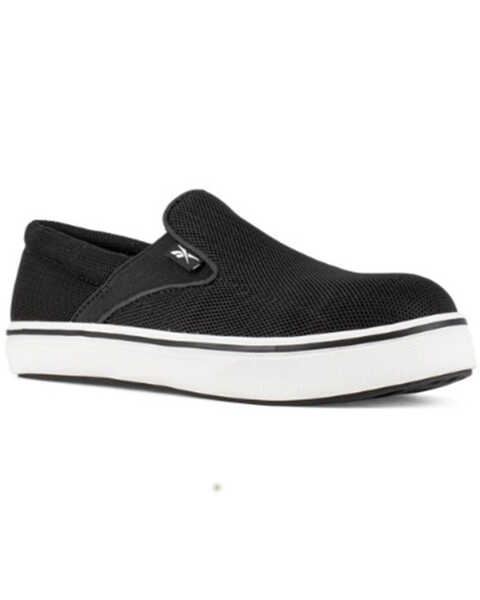 Reebok Women's Comfortie Slip-On Casual Work Shoes - Steel Toe , Black/white, hi-res