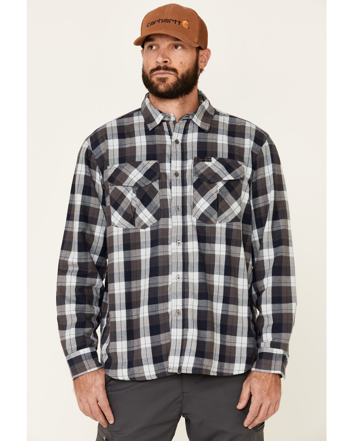 ATG by Wrangler Men's All Terrain Cabernet Plaid Long Sleeve Western Flannel Shirt, Red, hi-res