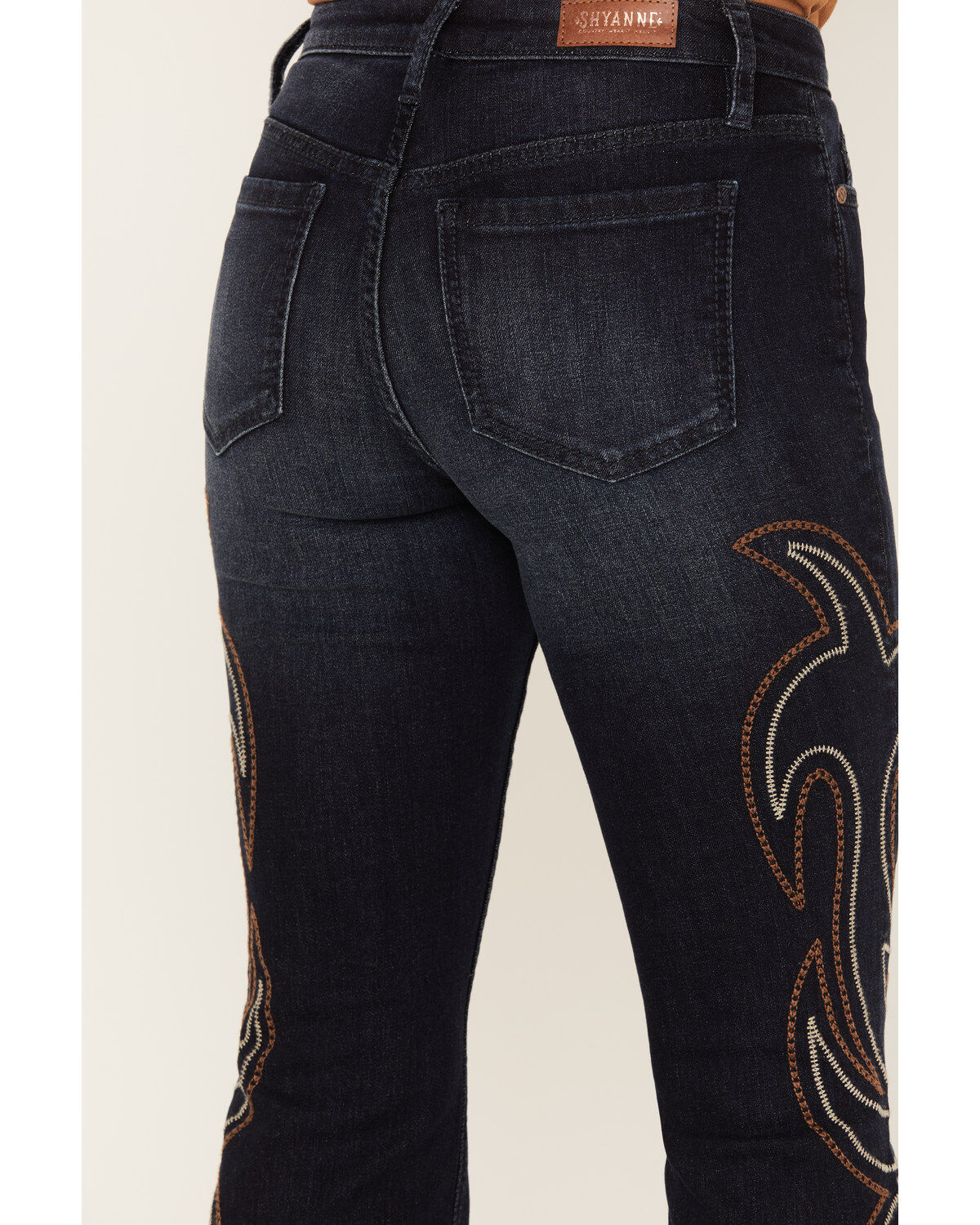 Product Name:  Shyanne Women's Dark Wash Mid Rise Embroidered Flare Jeans