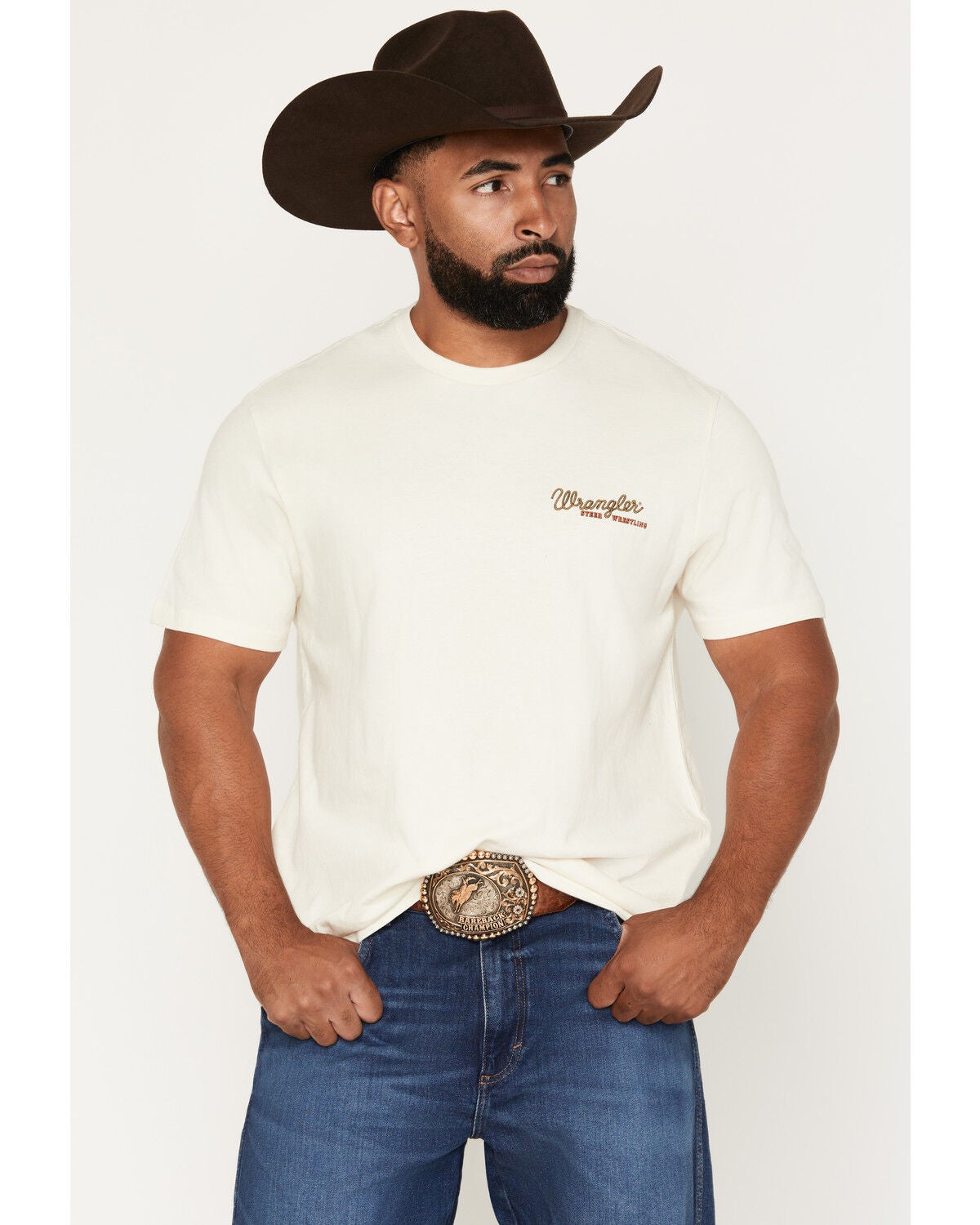 Image #2 - Wrangler Men's Steer Wrestling Short Sleeve Graphic T-Shirt, Cream, hi-res