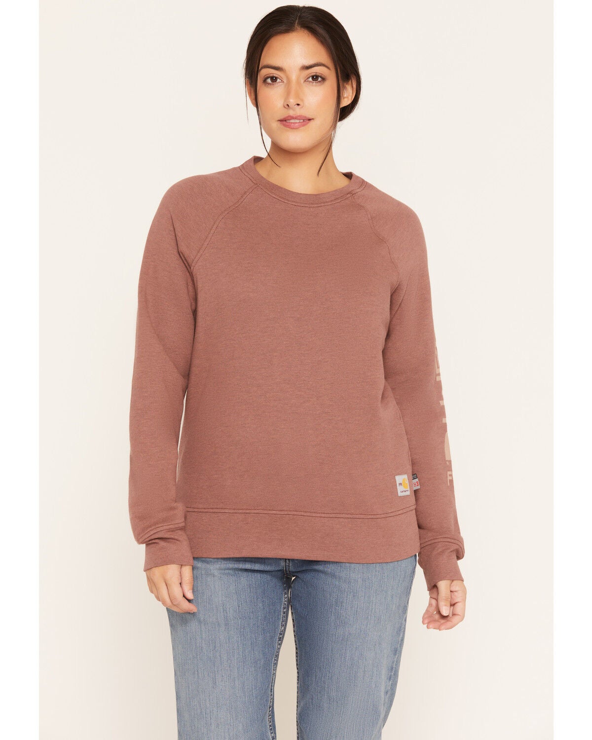 Carhartt Women's FR Force&reg; Marquette Crewneck Logo Sweatshirt, Brown, hi-res