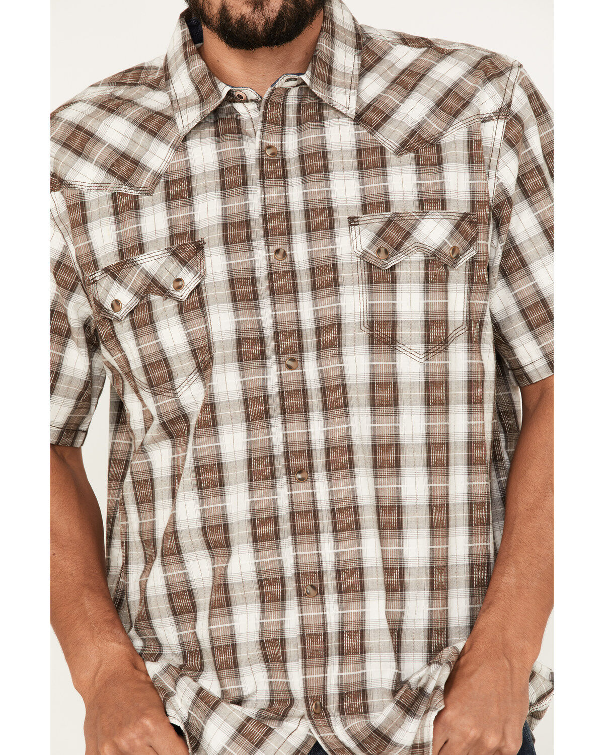 Image #3 - Moonshine Spirit Men's Twisted Barb Plaid Snap Western Shirt, Brown, hi-res
