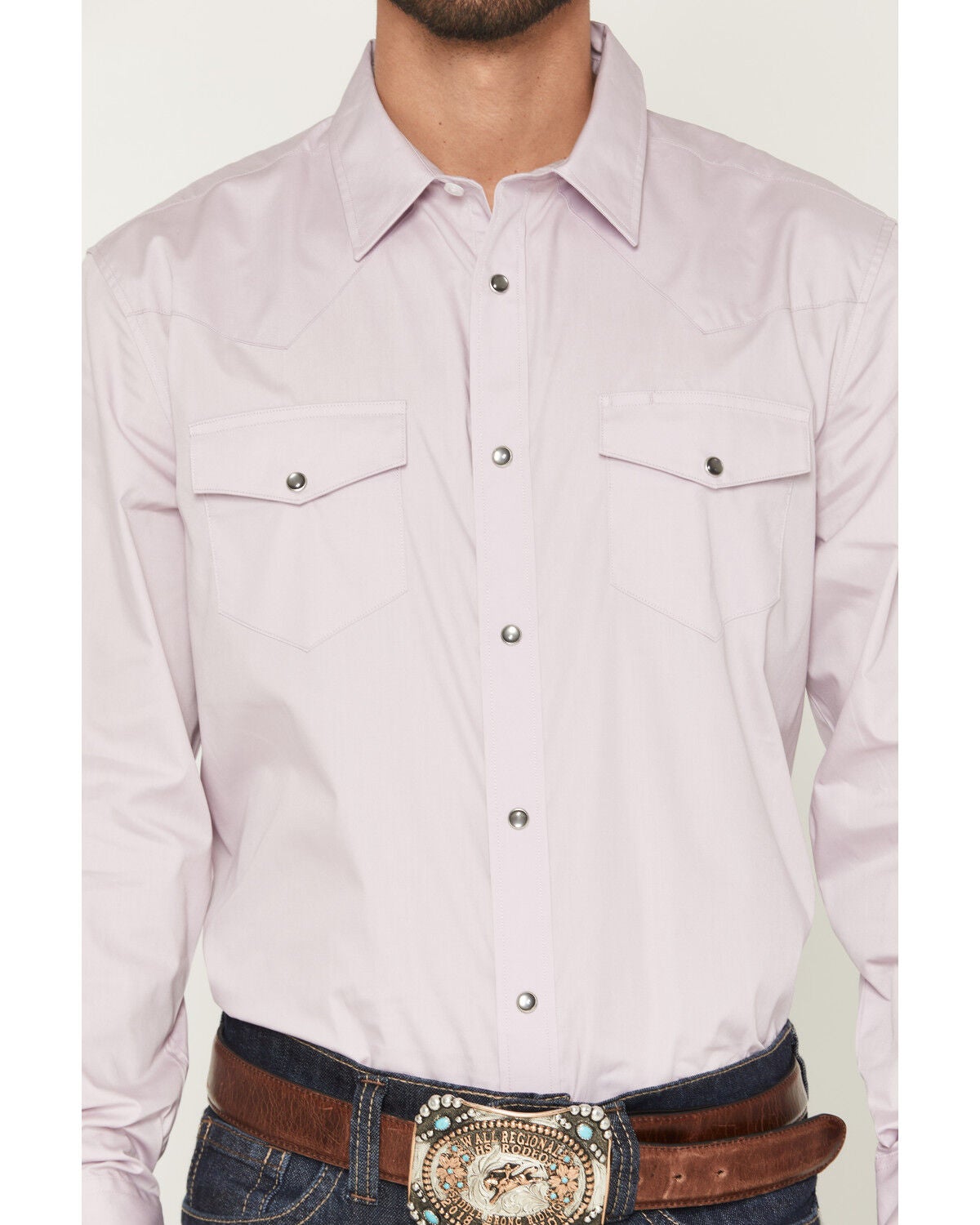 Image #3 - Gibson Trading Co Men's Solid Long Sleeve Snap Western Shirt, Lavender, hi-res