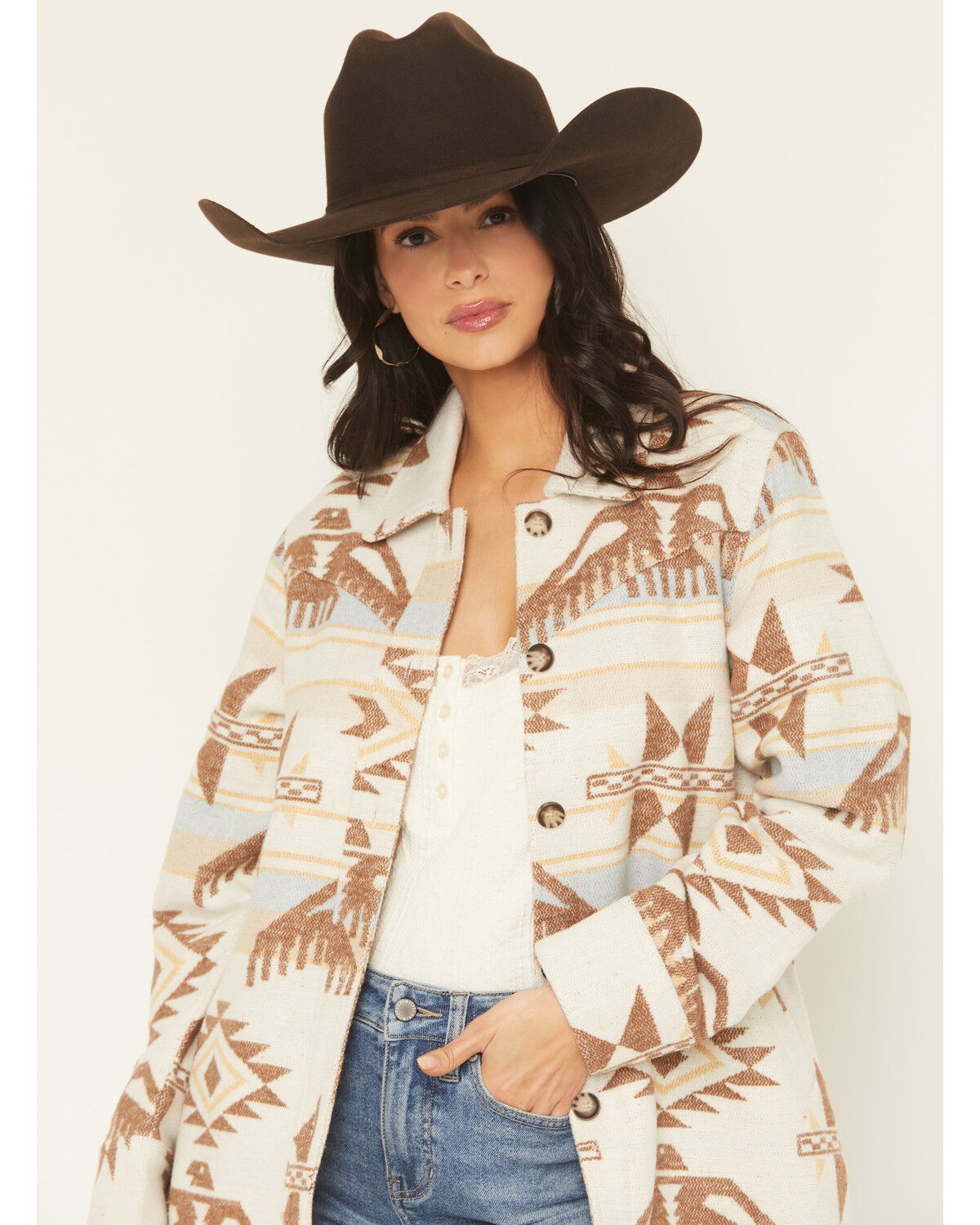 Image #2 - Idyllwind Women's Mcain Southwestern Print Button-Down Long Shacket, Cream, hi-res