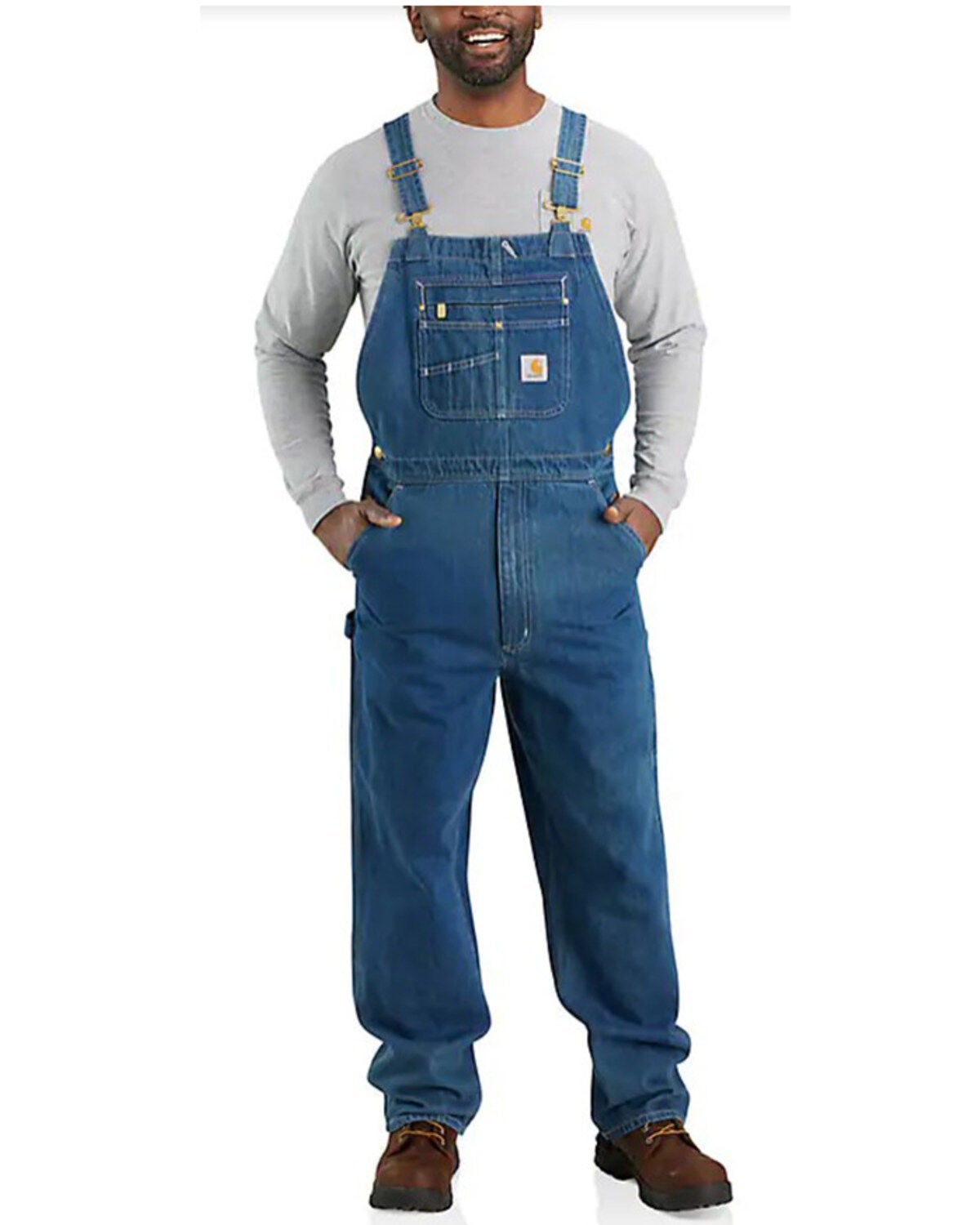 Carhartt Men's Darkstone Loose Fit Denim Bib Overalls, Blue, hi-res