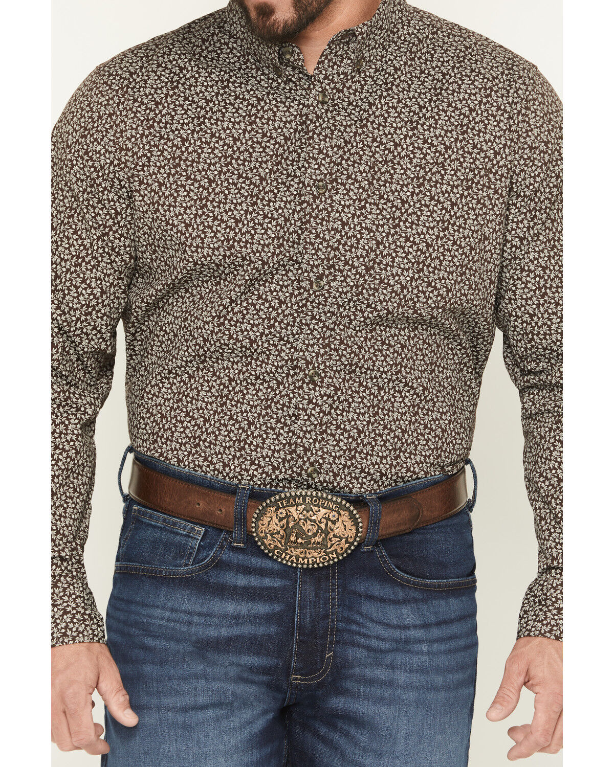 Image #3 - Cody James Men's Denali Ridge Micro Floral Print Long Sleeve Snap Western Shirt, Dark Brown, hi-res