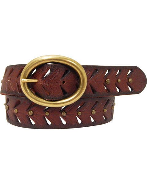 Cowgirls Rock Women's Brown Oval Bar Buckle Leather Belt, Brown, hi-res